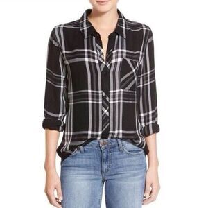 Rails Hunter Black and White Plaid Button Down Shirt size XS NWT